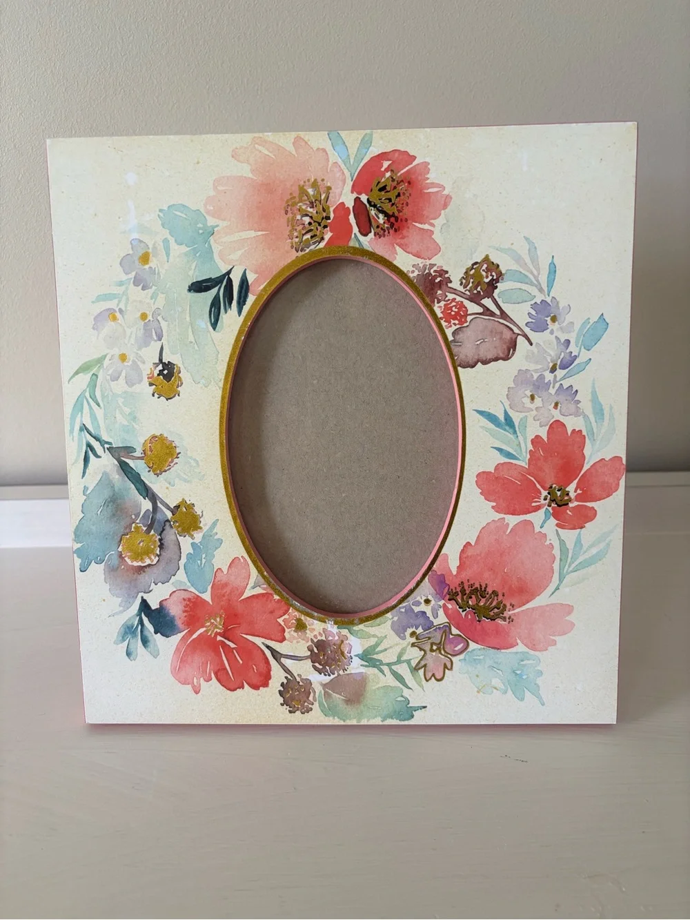Floral Watercolor Oval Photo Frame - Pink & Multicolor